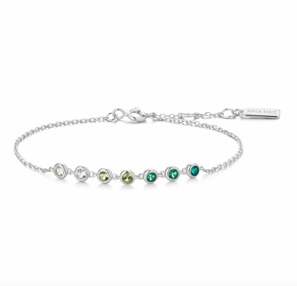 The Ripple Joy: Green CZ Station Bezel Silver Bracelet