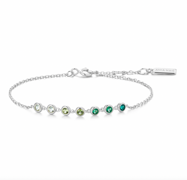 The Ripple Joy: Green CZ Station Bezel Silver Bracelet