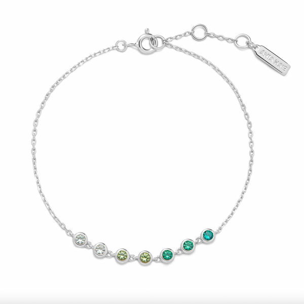 The Ripple Joy: Green CZ Station Bezel Silver Bracelet