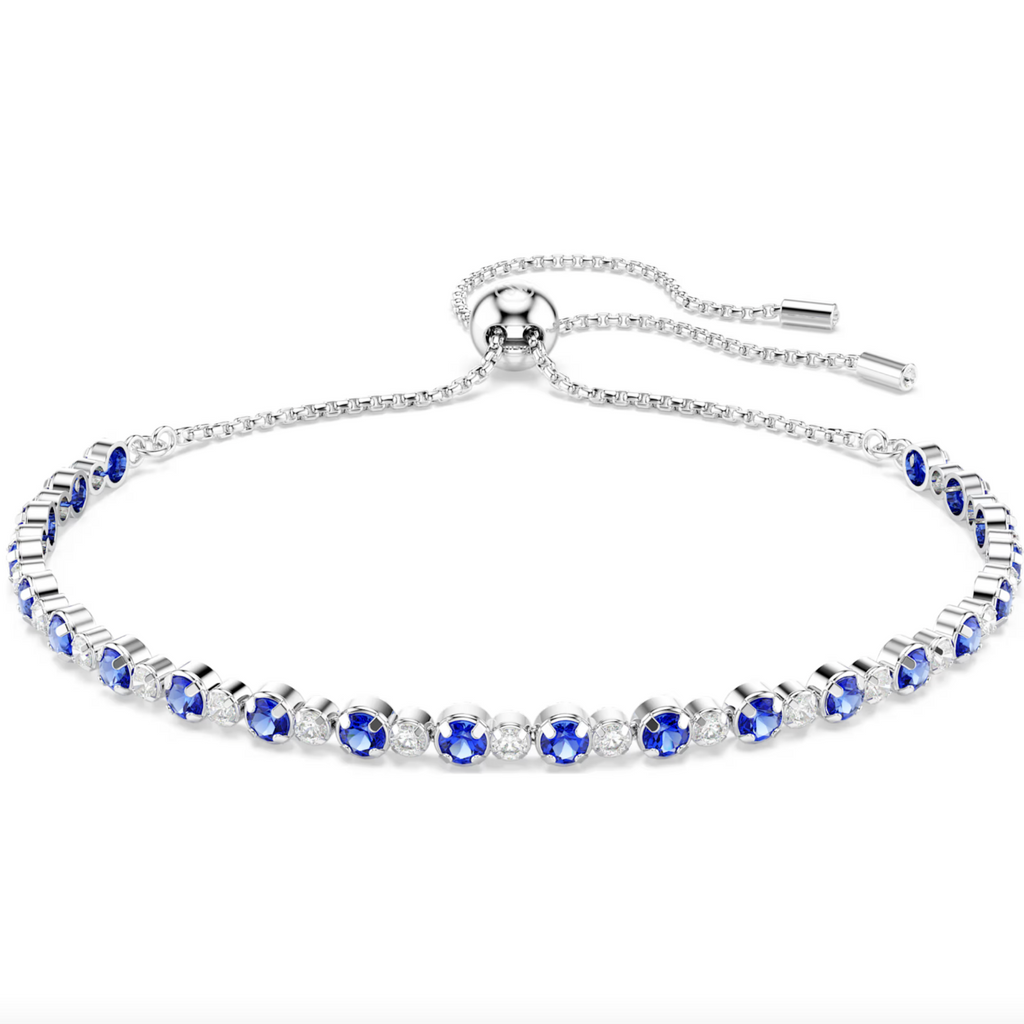 Matrix Blue Mixed Round Cuts Silver Tennis Bracelet