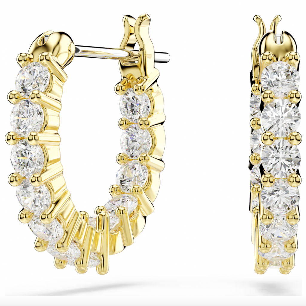Matrix Vittore: White Round Cut Crysal Gold Hoop Earrings