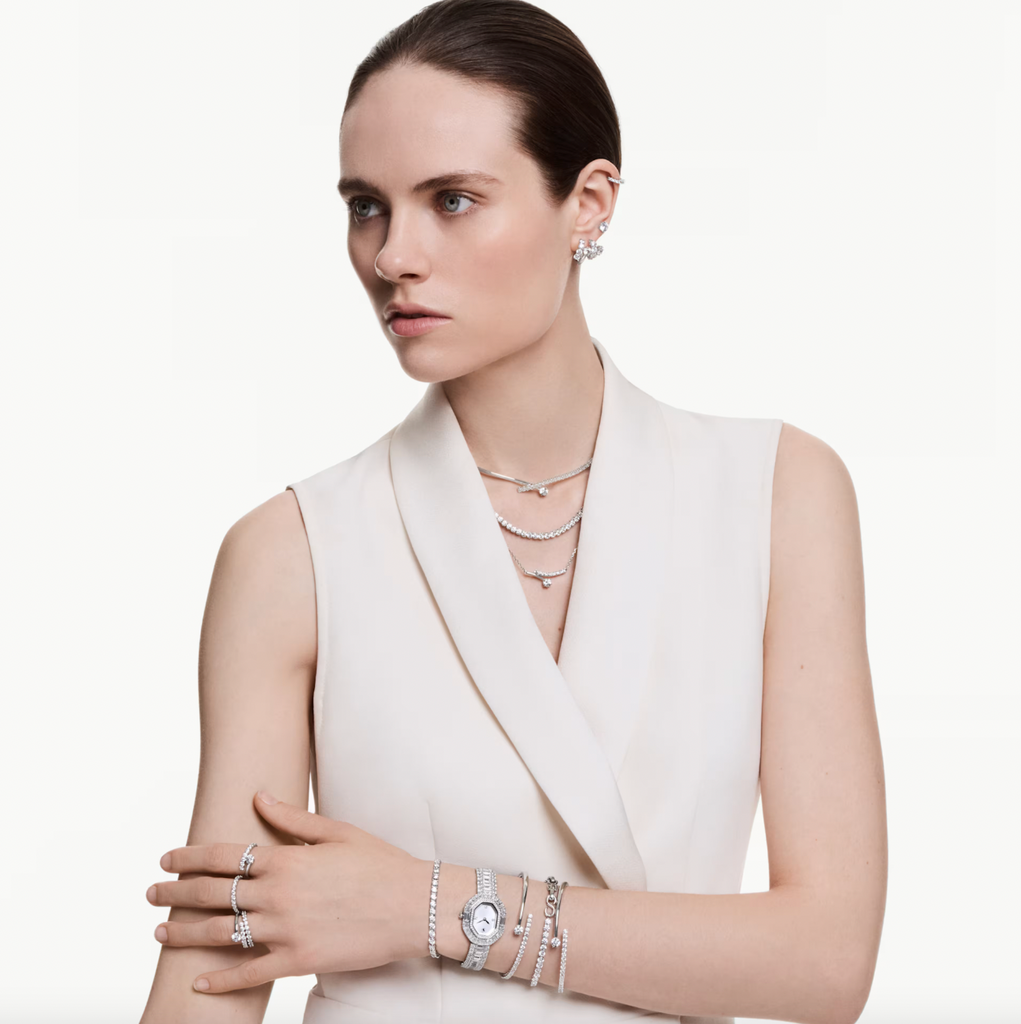 Matrix: White Round Cuts Crystal Hoop Earrings