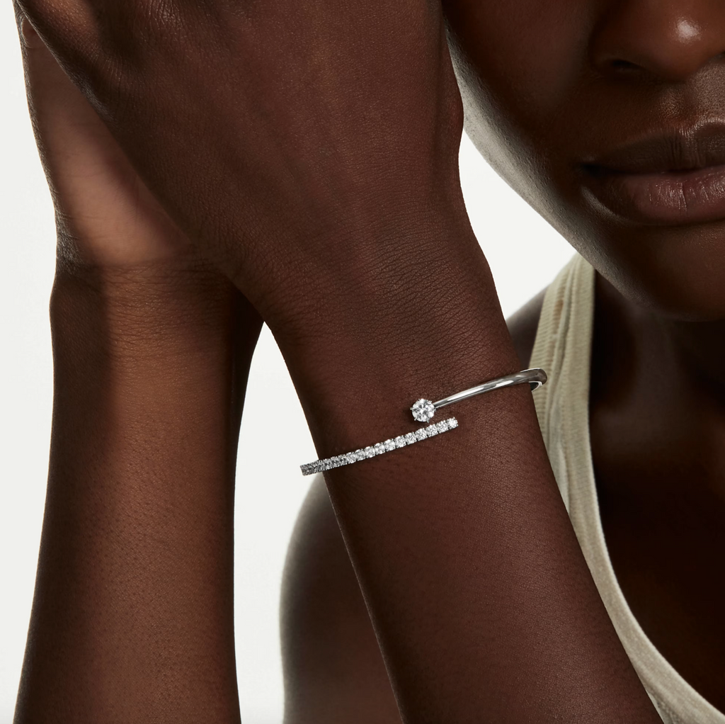 Matrix: White Round Cuts Crystal Silver Bangle - 2 Sizes
