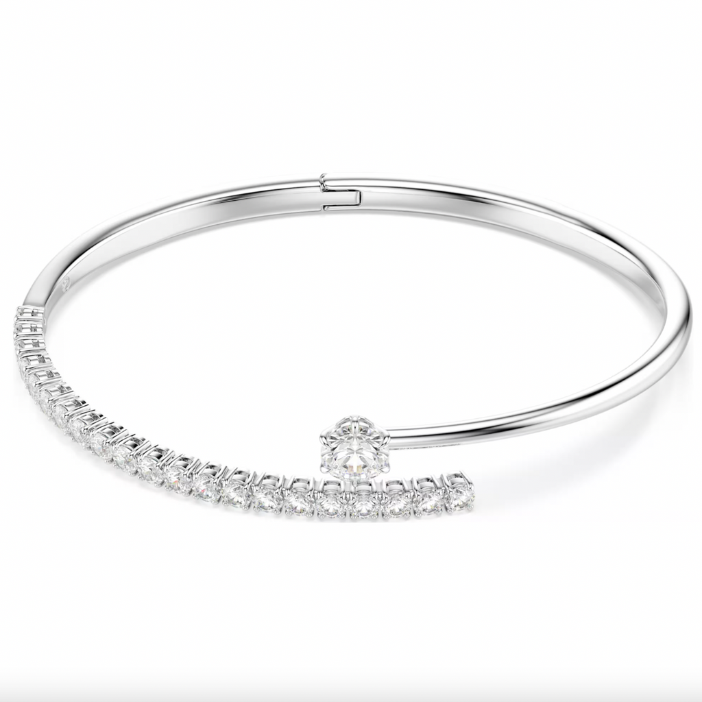 Matrix: White Round Cuts Crystal Silver Bangle - 2 Sizes