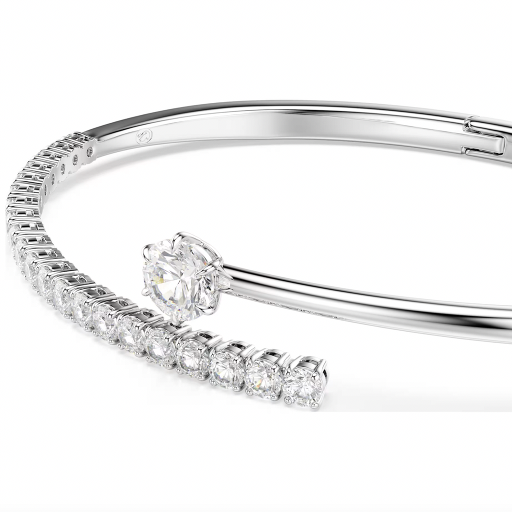 Matrix: White Round Cuts Crystal Silver Bangle - 2 Sizes