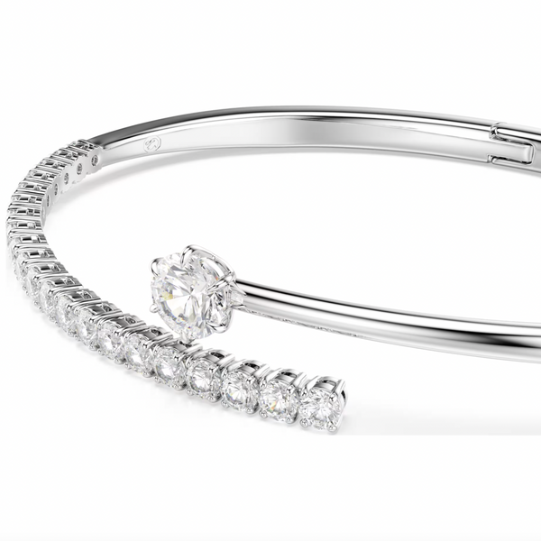 Matrix: White Round Cuts Crystal Silver Bangle - 2 Sizes