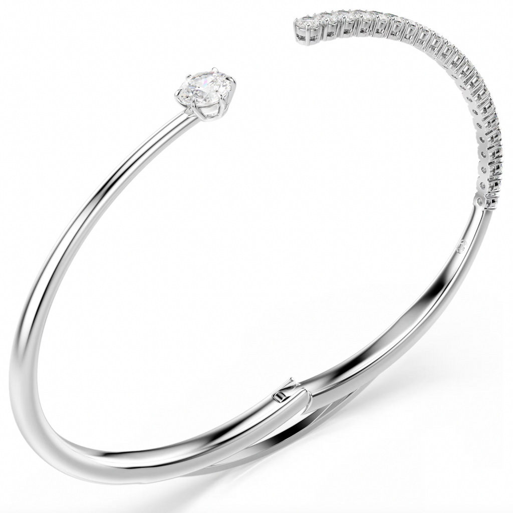 Matrix: White Round Cuts Crystal Silver Bangle - 2 Sizes