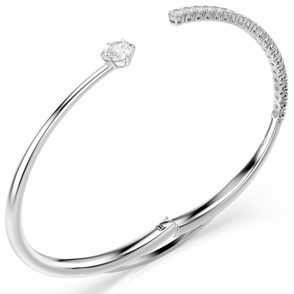 Matrix: White Round Cuts Crystal Silver Bangle - 2 Sizes