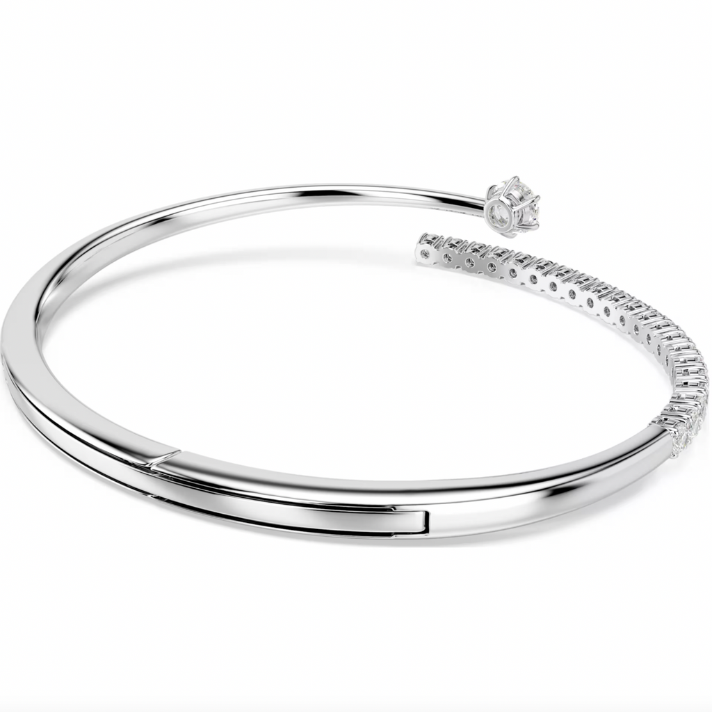 Matrix: White Round Cuts Crystal Silver Bangle - 2 Sizes