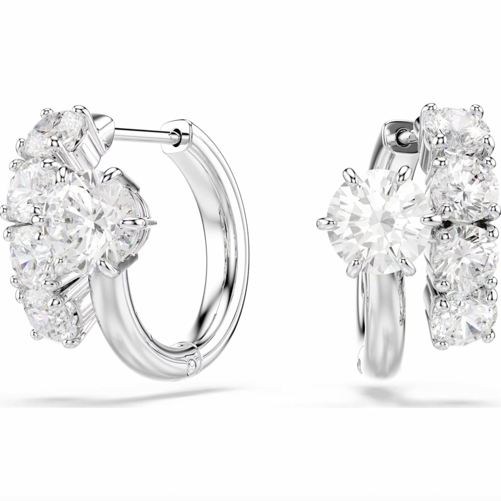 Matrix: White Round Cuts Crystal Hoop Earrings