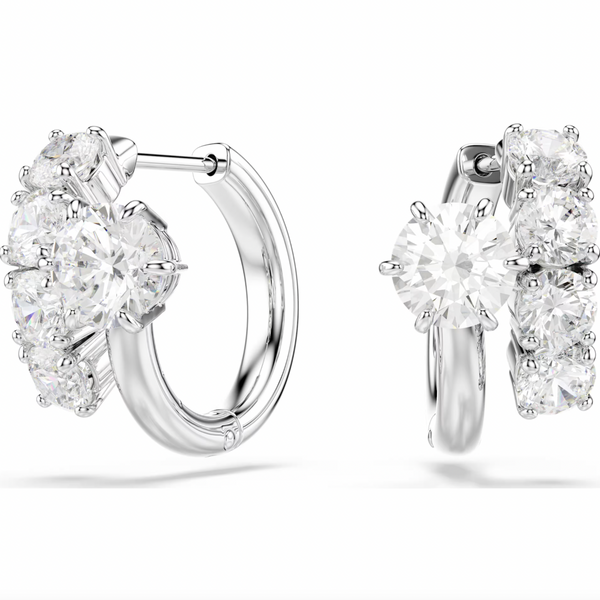 Matrix: White Round Cuts Crystal Hoop Earrings