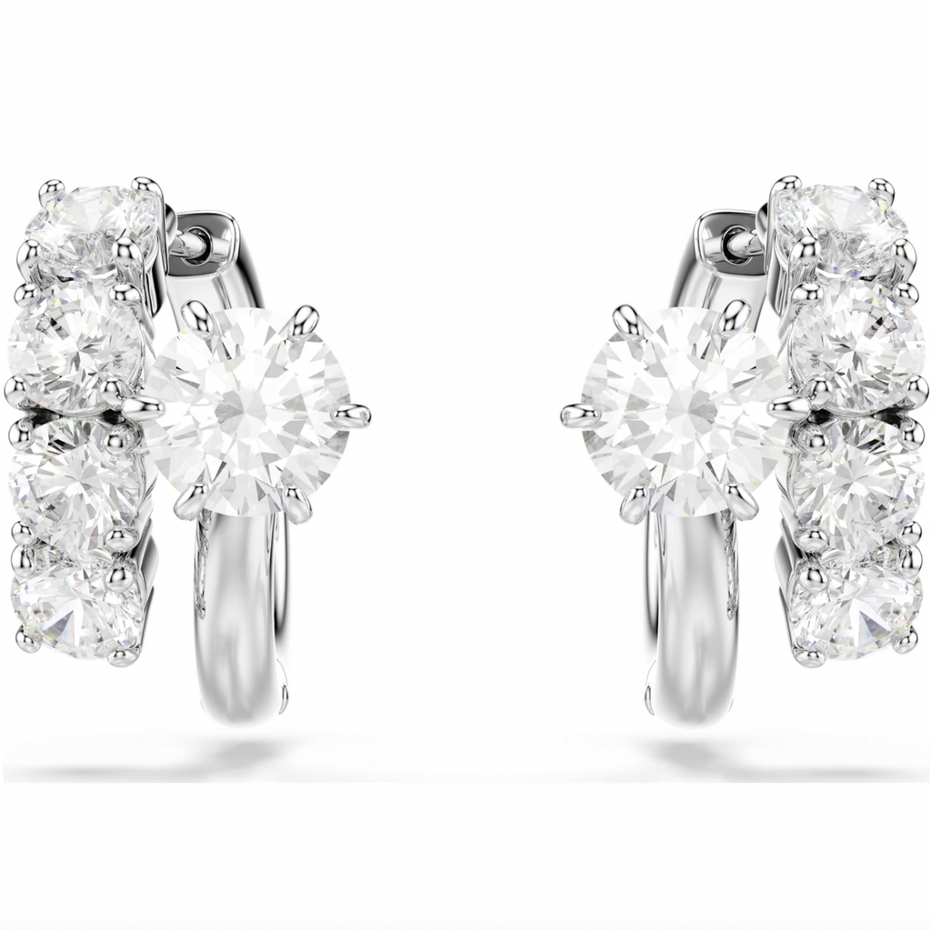 Matrix: White Round Cuts Crystal Hoop Earrings