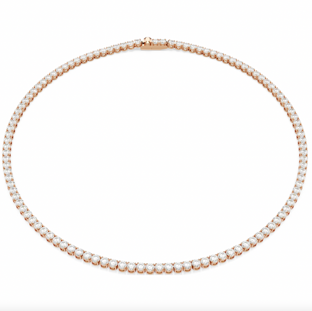 Matrix: White Round Cuts Crystal Rosegold Tennis Necklace