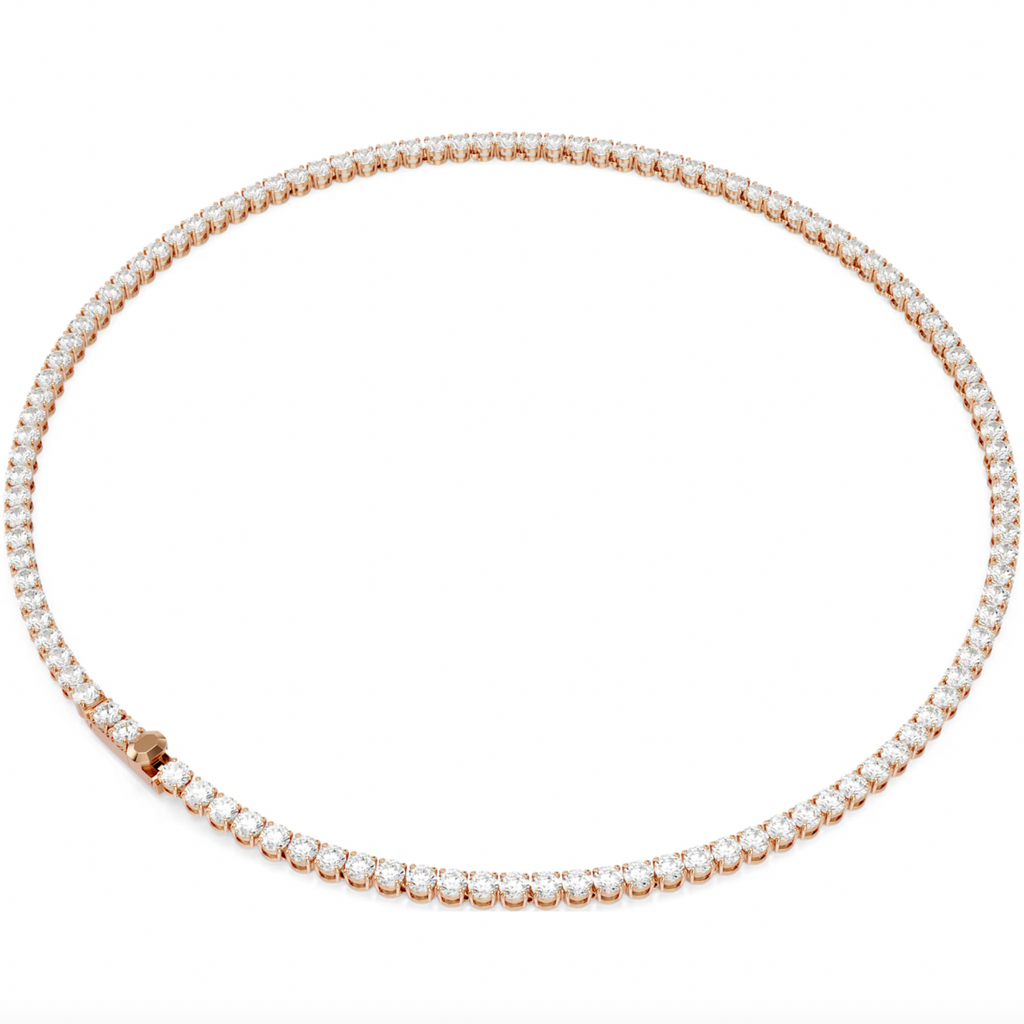 Matrix: White Round Cuts Crystal Rosegold Tennis Necklace