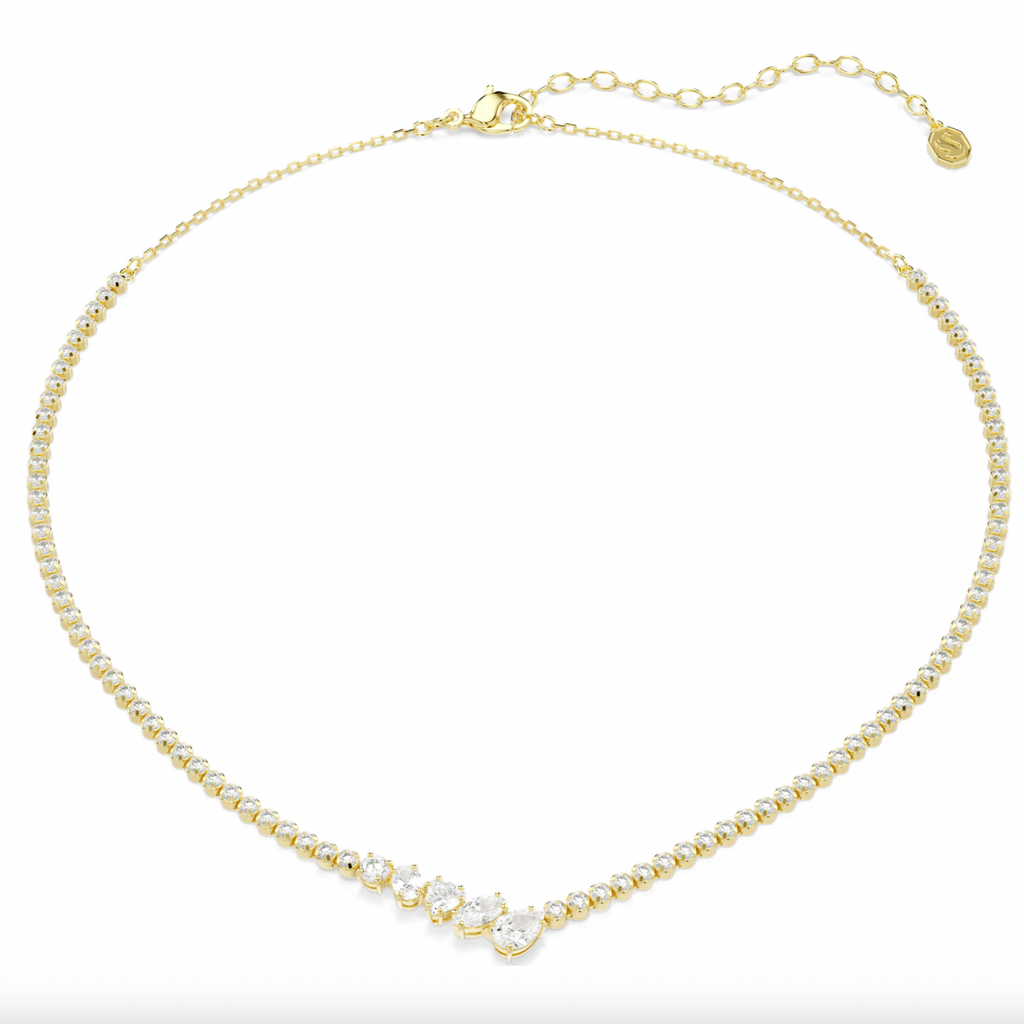 Mesmera: White Mixed Cut Crystals Gold Necklace