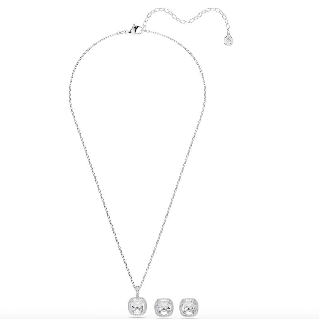 Una Angelic: White Cushion Cut Crystal Silver Set (Earring & Pendant)