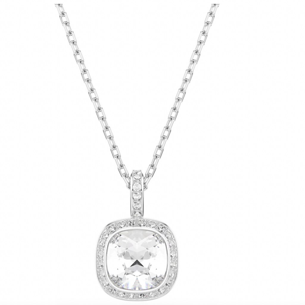 Una Angelic: White Cushion Cut Crystal Silver Set (Earring & Pendant)
