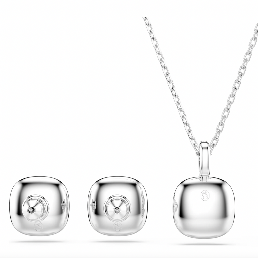 Una Angelic: White Cushion Cut Crystal Silver Set (Earring & Pendant)