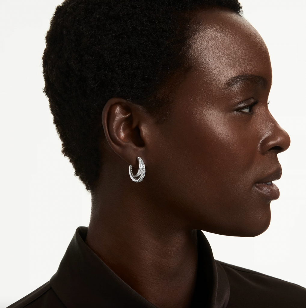 Vienna: White Mixed Cuts Silver Hoop Earrings
