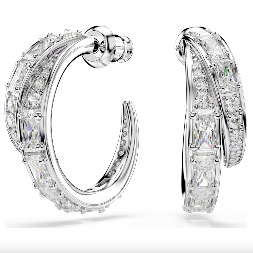 Vienna: White Mixed Cuts Silver Hoop Earrings