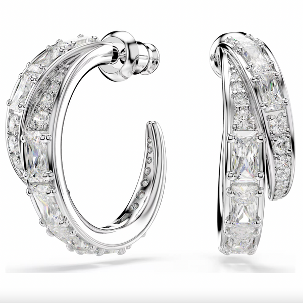 Vienna: White Mixed Cuts Silver Hoop Earrings