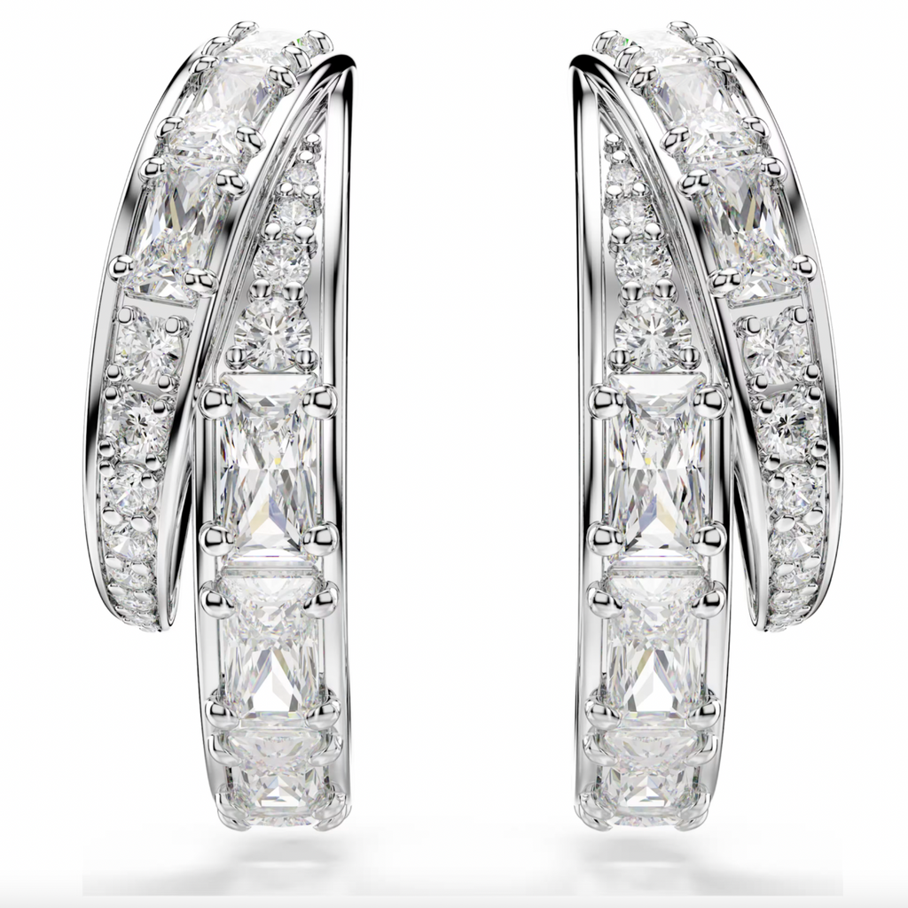 Vienna: White Mixed Cuts Silver Hoop Earrings