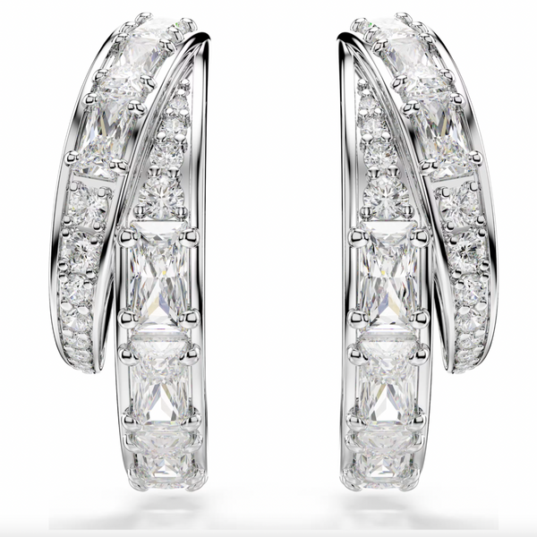 Vienna: White Mixed Cuts Silver Hoop Earrings