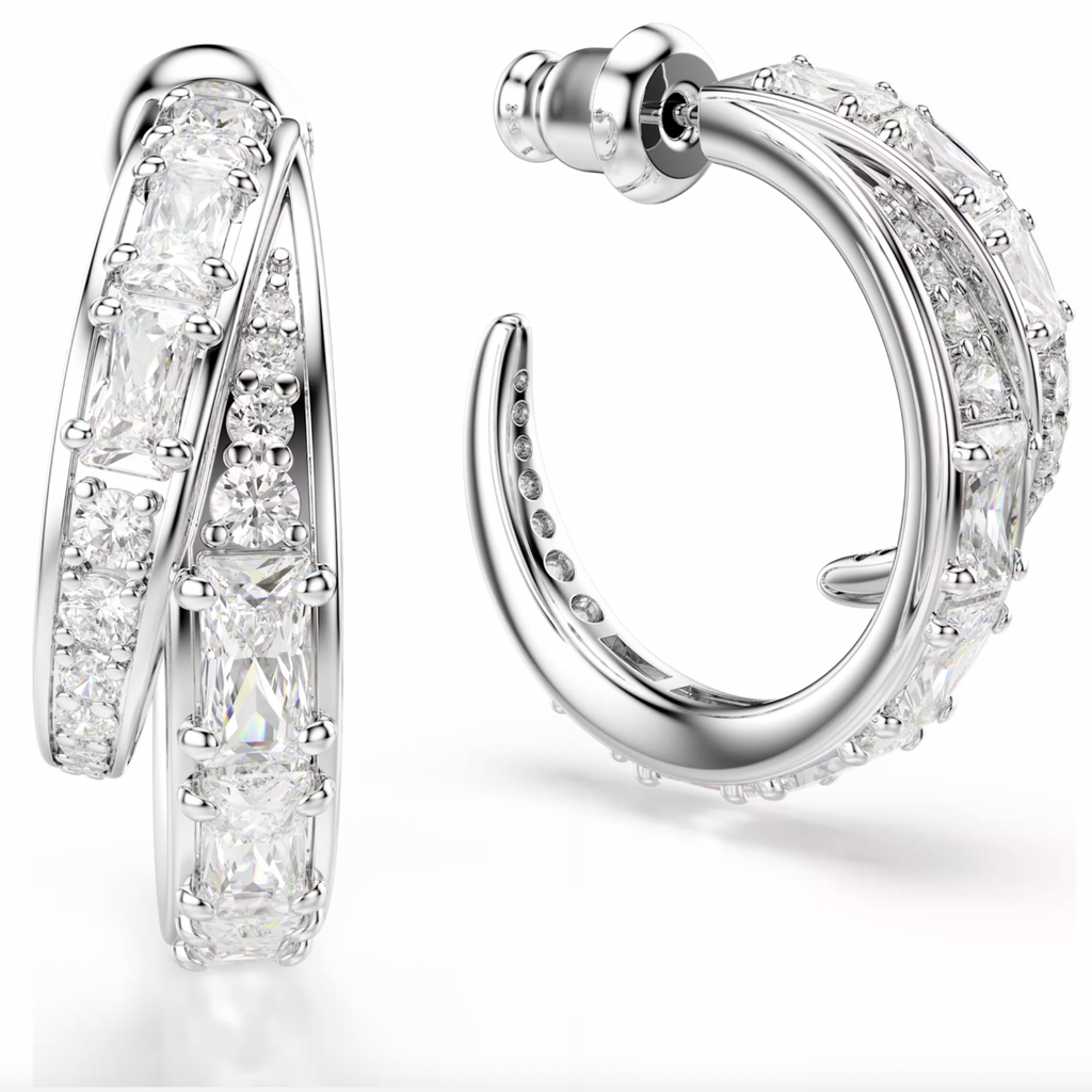 Vienna: White Mixed Cuts Silver Hoop Earrings