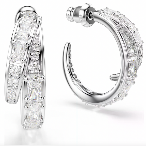 Vienna: White Mixed Cuts Silver Hoop Earrings