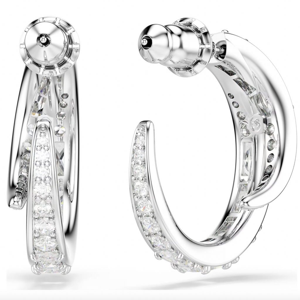 Vienna: White Mixed Cuts Silver Hoop Earrings