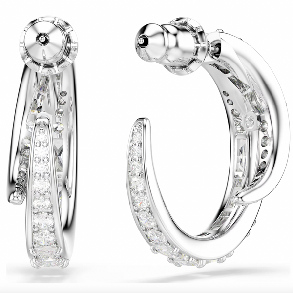 Vienna: White Mixed Cuts Silver Hoop Earrings