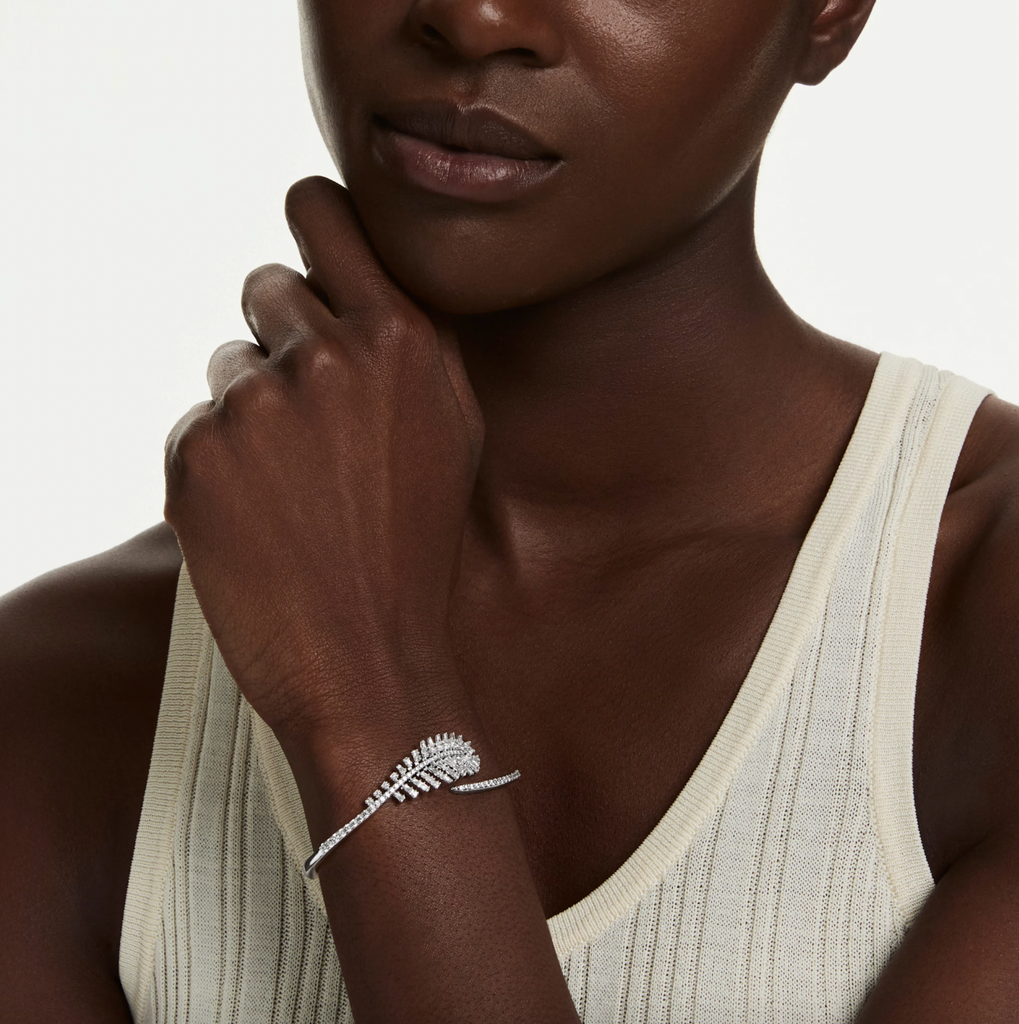 Vienna: Mixed White Cuts Feather Silver Bangle