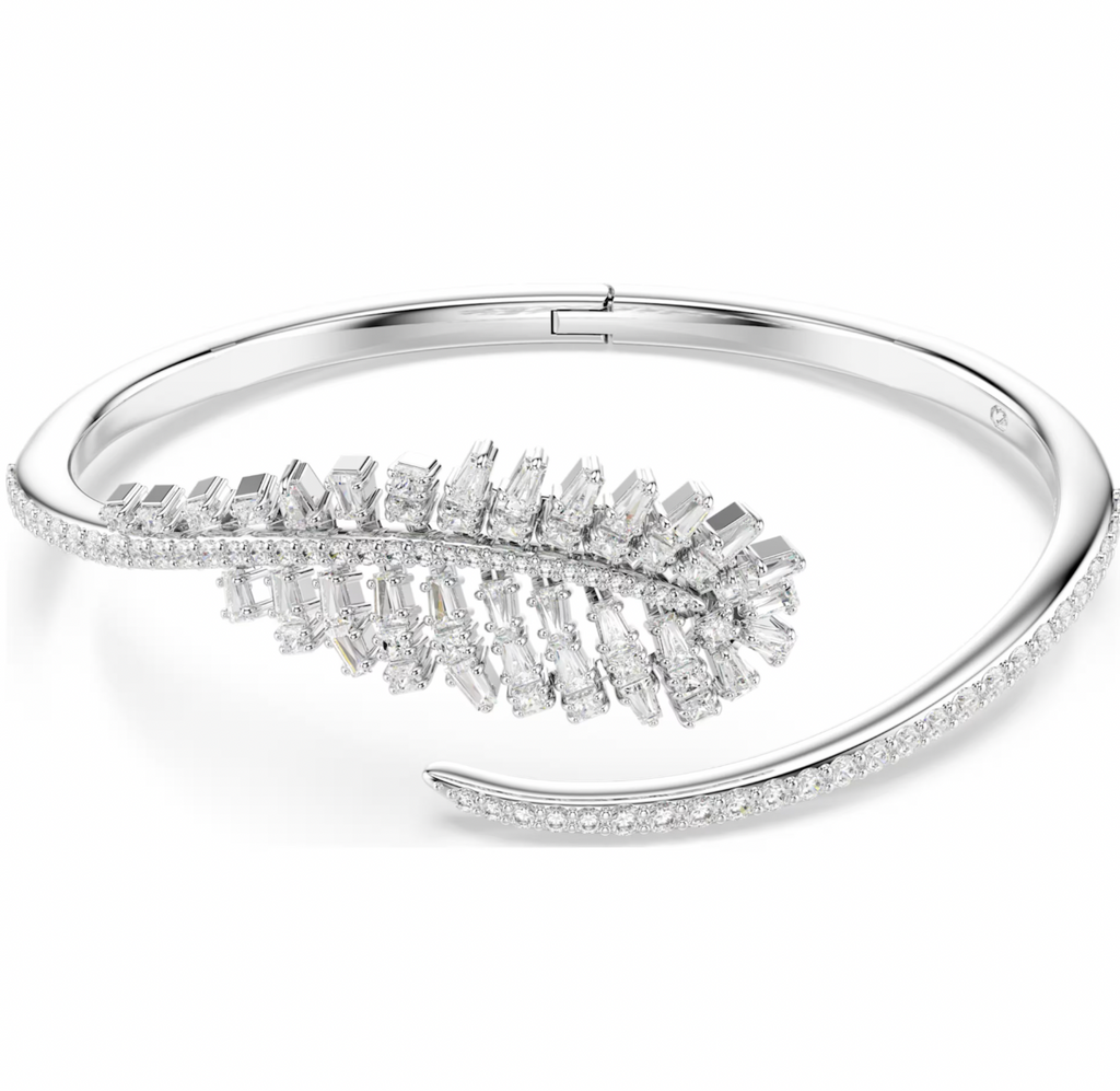 Vienna: Mixed White Cuts Feather Silver Bangle
