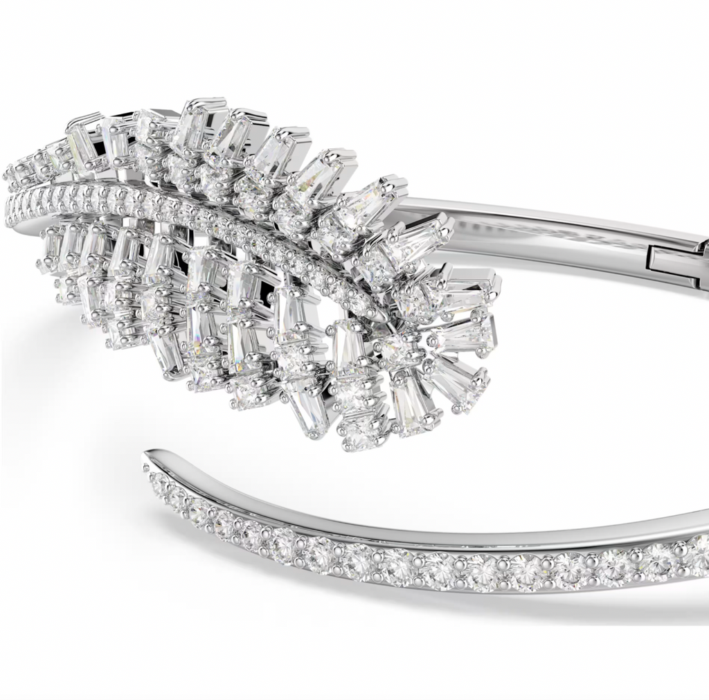 Vienna: Mixed White Cuts Feather Silver Bangle