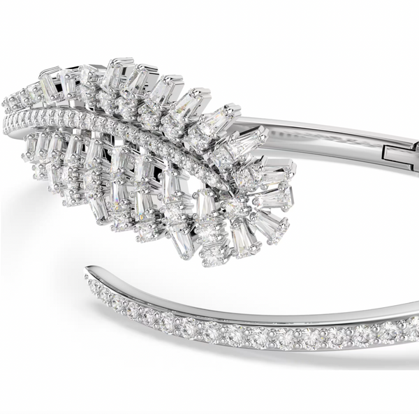 Vienna: Mixed White Cuts Feather Silver Bangle