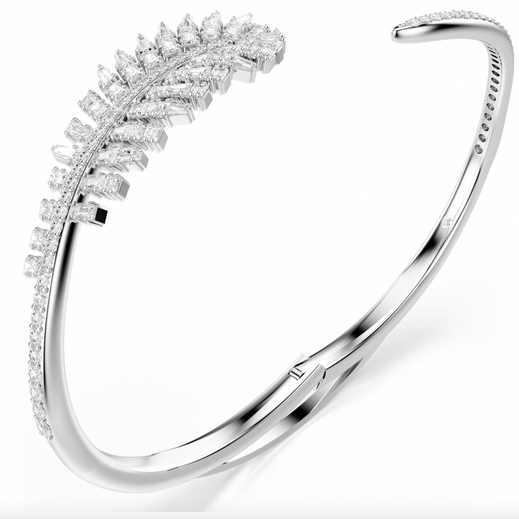 Vienna: Mixed White Cuts Feather Silver Bangle