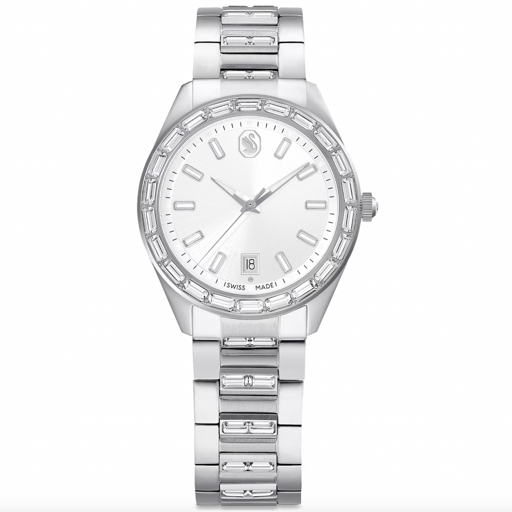 Matrix: Swiss Made Silver Metal Bracelet Date Watch