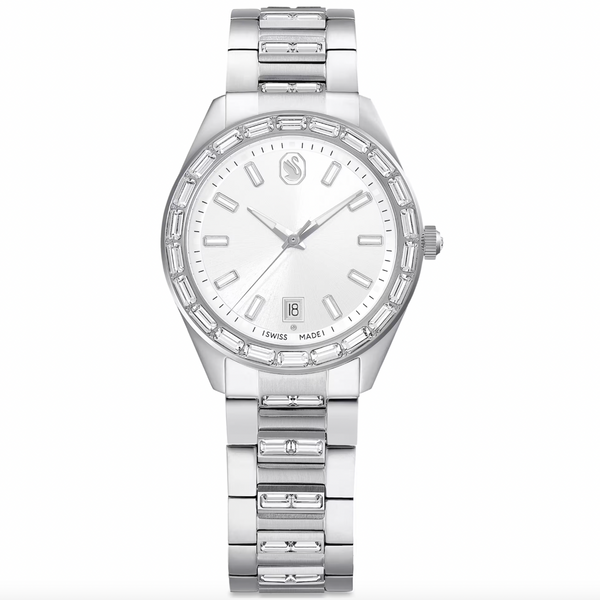 Matrix: Swiss Made Silver Metal Bracelet Date Watch