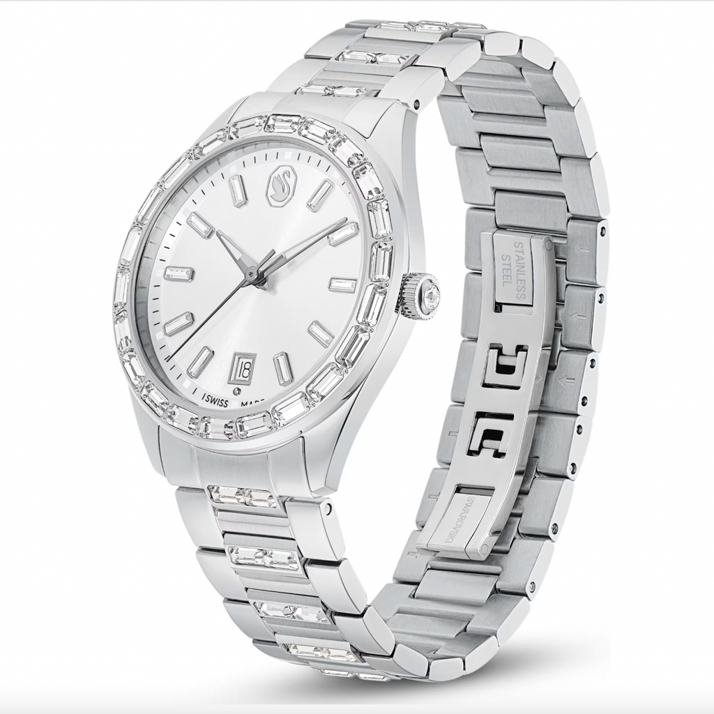 Matrix: Swiss Made Silver Metal Bracelet Date Watch