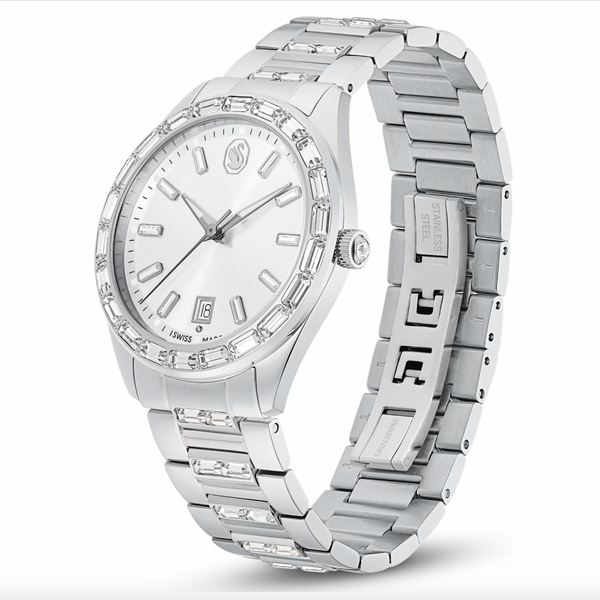 Matrix: Swiss Made Silver Metal Bracelet Date Watch