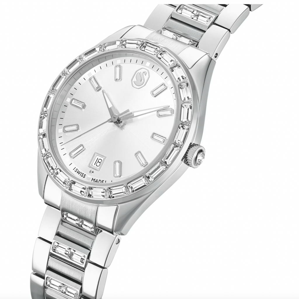 Matrix: Swiss Made Silver Metal Bracelet Date Watch