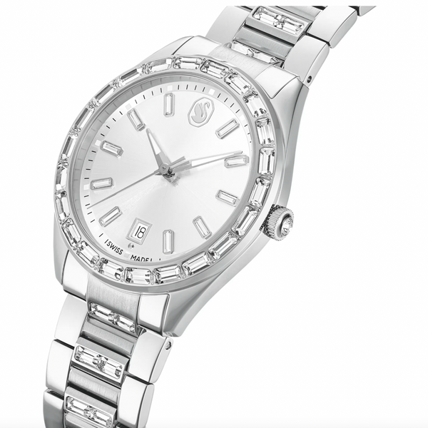 Matrix: Swiss Made Silver Metal Bracelet Date Watch