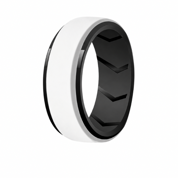 Silicone Ring - White & Black Double Coloured