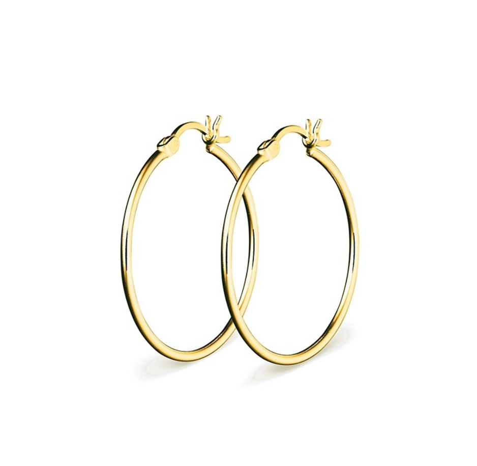 15mm Round Tube Gold Plated Hoop Earrings