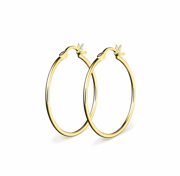 15mm Round Tube Gold Plated Hoop Earrings