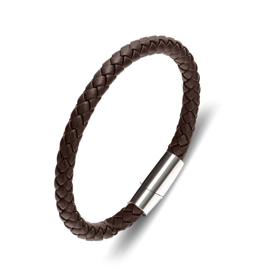 Blaze 5mm Leather Bangle with Shiny Finish Stainless Steel Magnetic Clasp
