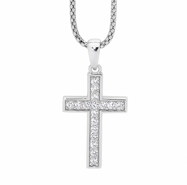 Cubic Zirconia Cross Silver Pendant Necklace
