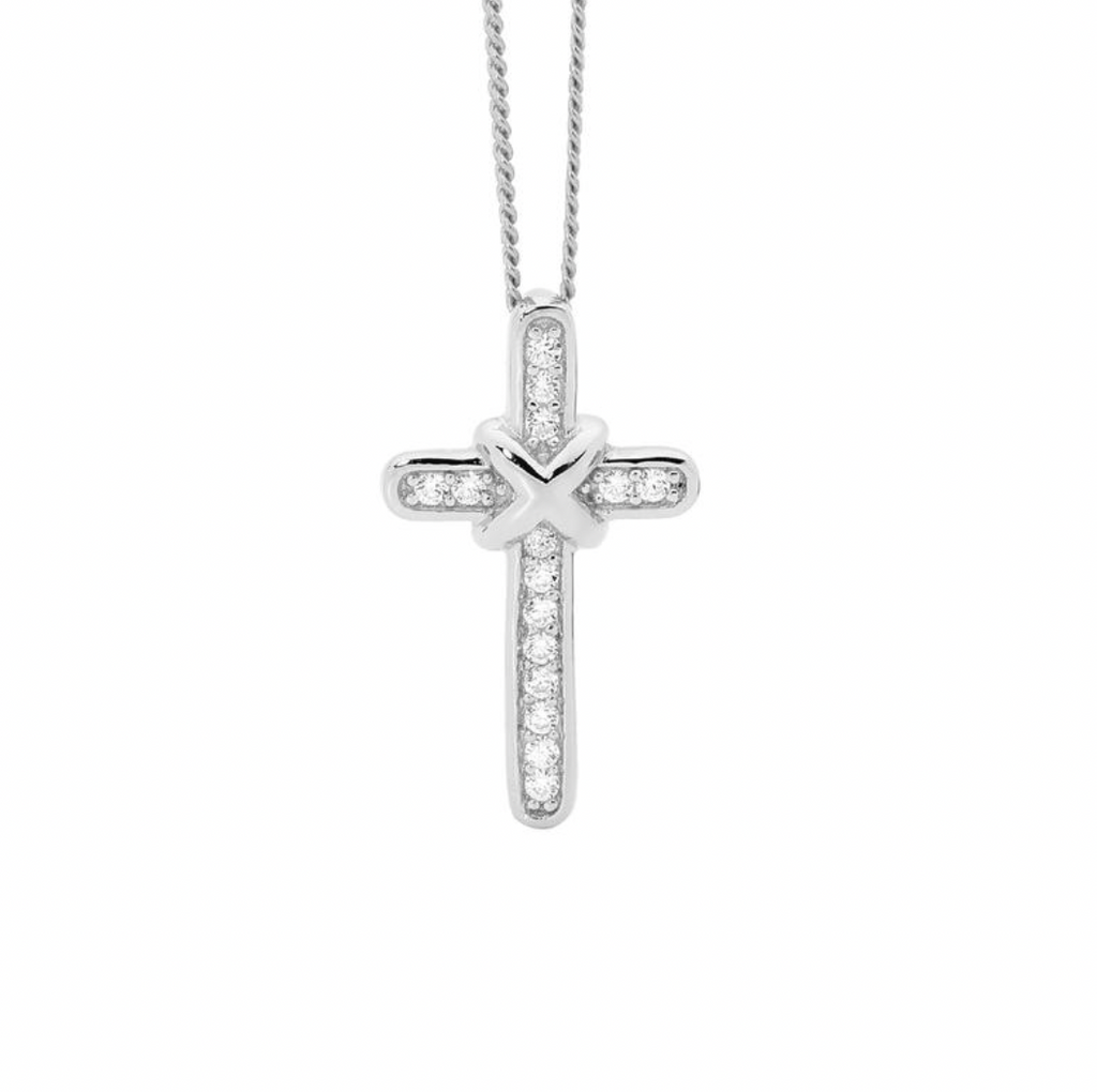 Cross with CZ Cross Over Necklace - 2 Colours