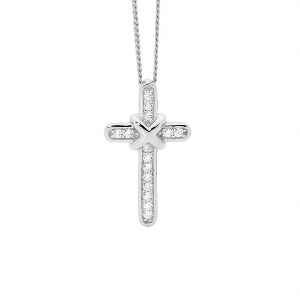 Cross with CZ Cross Over Necklace - 2 Colours