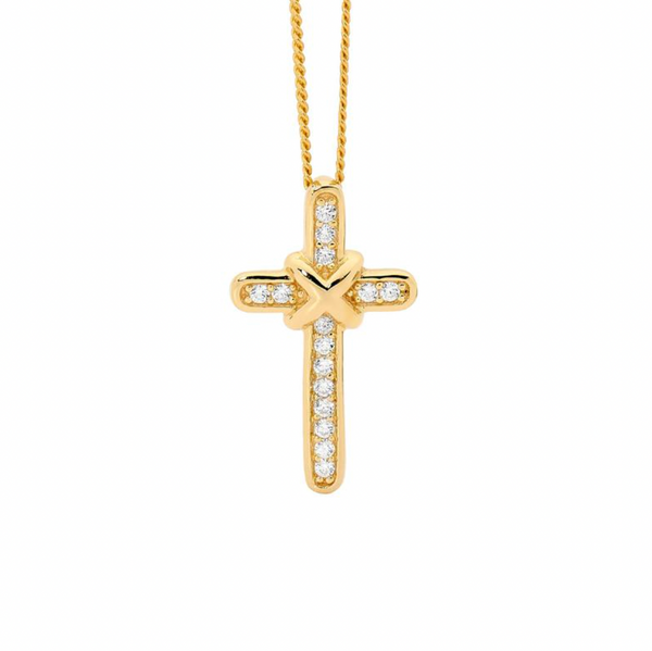 Cross with CZ Cross Over Necklace - 2 Colours